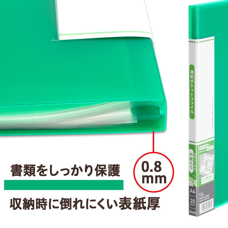 プラス (PLUS) 透明ポケットファイル A4 20P グリーン FC-920TP 91-672 | PLUS | 03