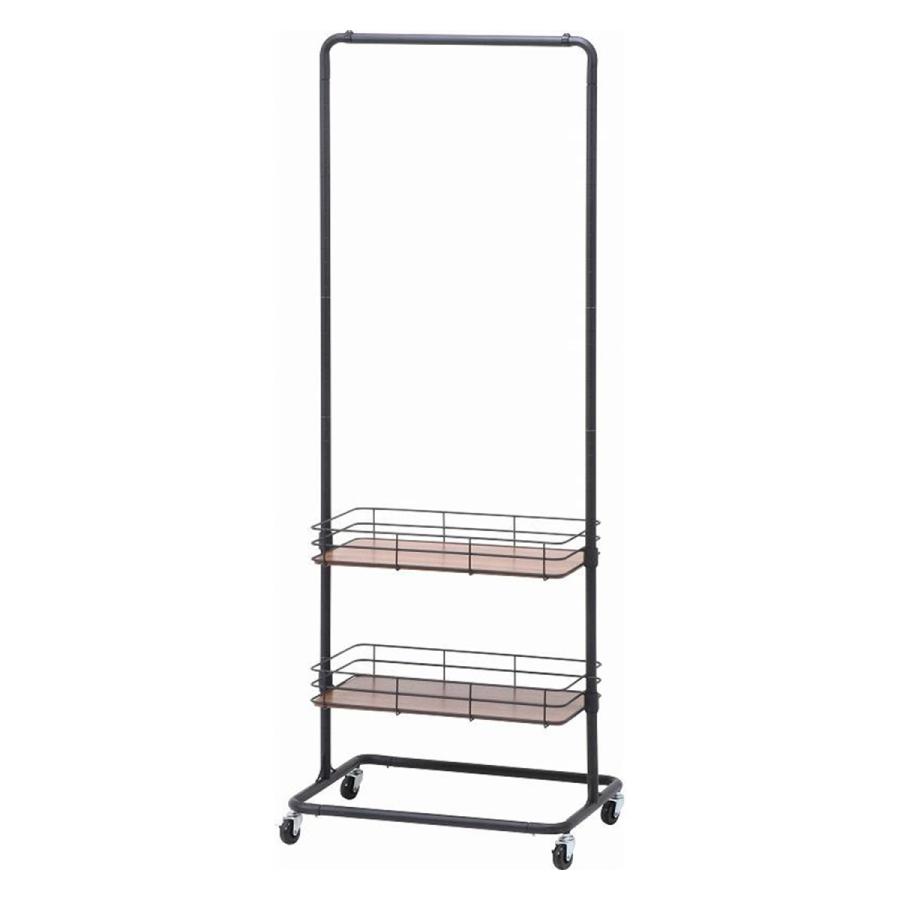 不二貿易 バスケット付きハンガーラック 2段バスケット キャスター付き ブラック 16698 | 不二貿易