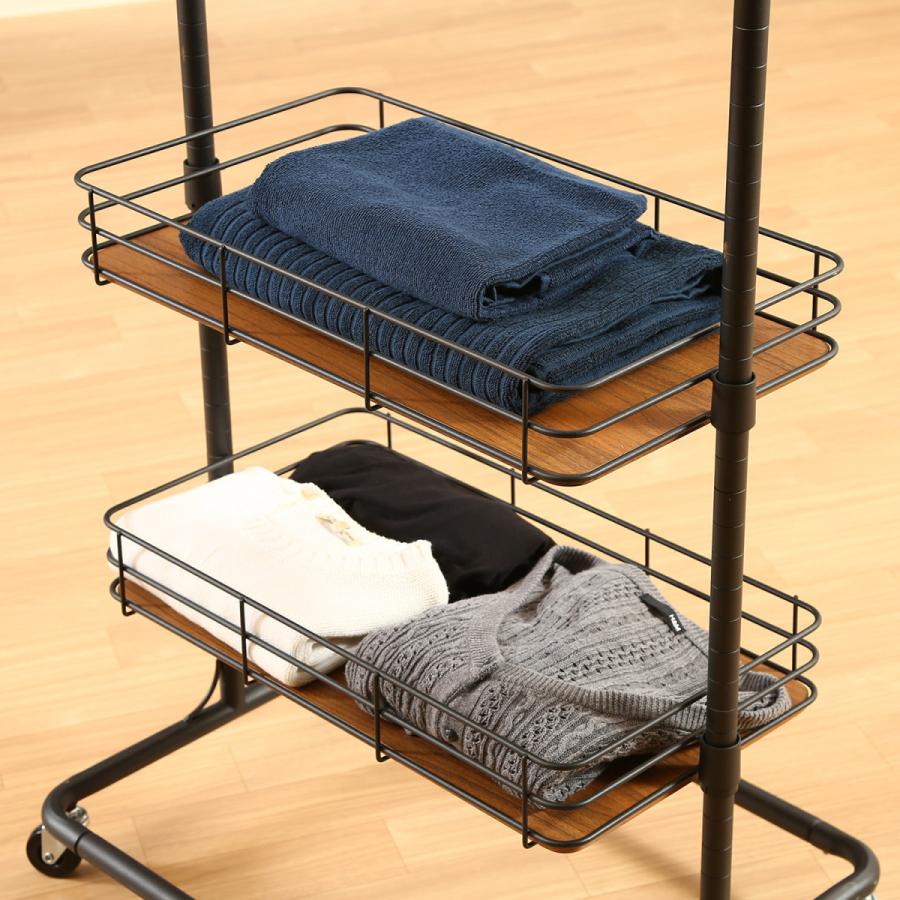 不二貿易 バスケット付きハンガーラック 2段バスケット キャスター付き ブラック 16698 | 不二貿易 | 03