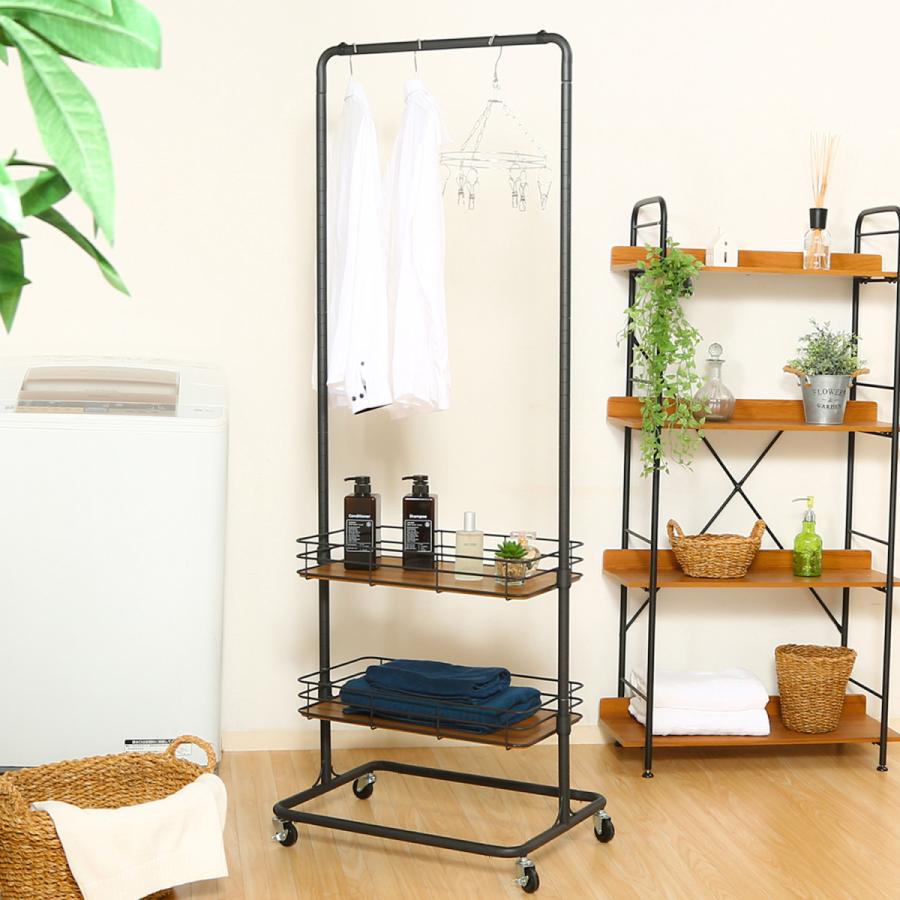 不二貿易 バスケット付きハンガーラック 2段バスケット キャスター付き ブラック 16698 | 不二貿易 | 05