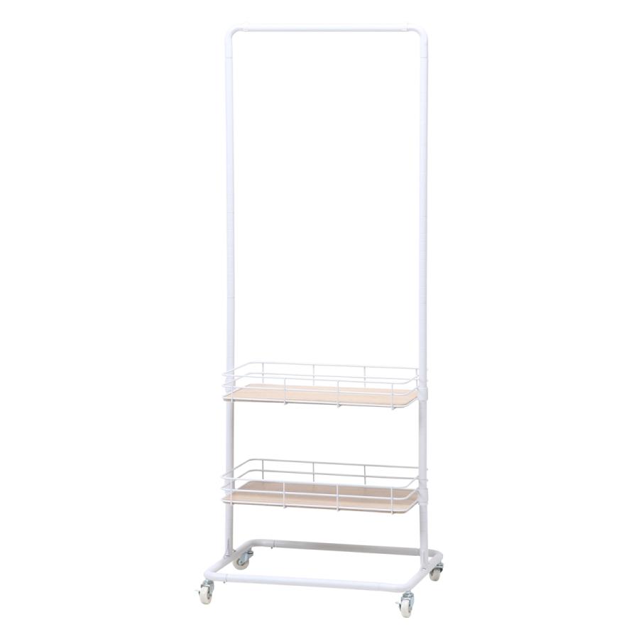 不二貿易　バスケット付きハンガーラック　2段バスケット　キャスター付き　ホワイト　16699 | 不二貿易