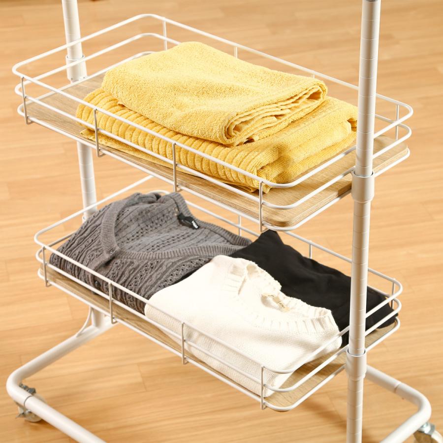 不二貿易　バスケット付きハンガーラック　2段バスケット　キャスター付き　ホワイト　16699 | 不二貿易 | 04