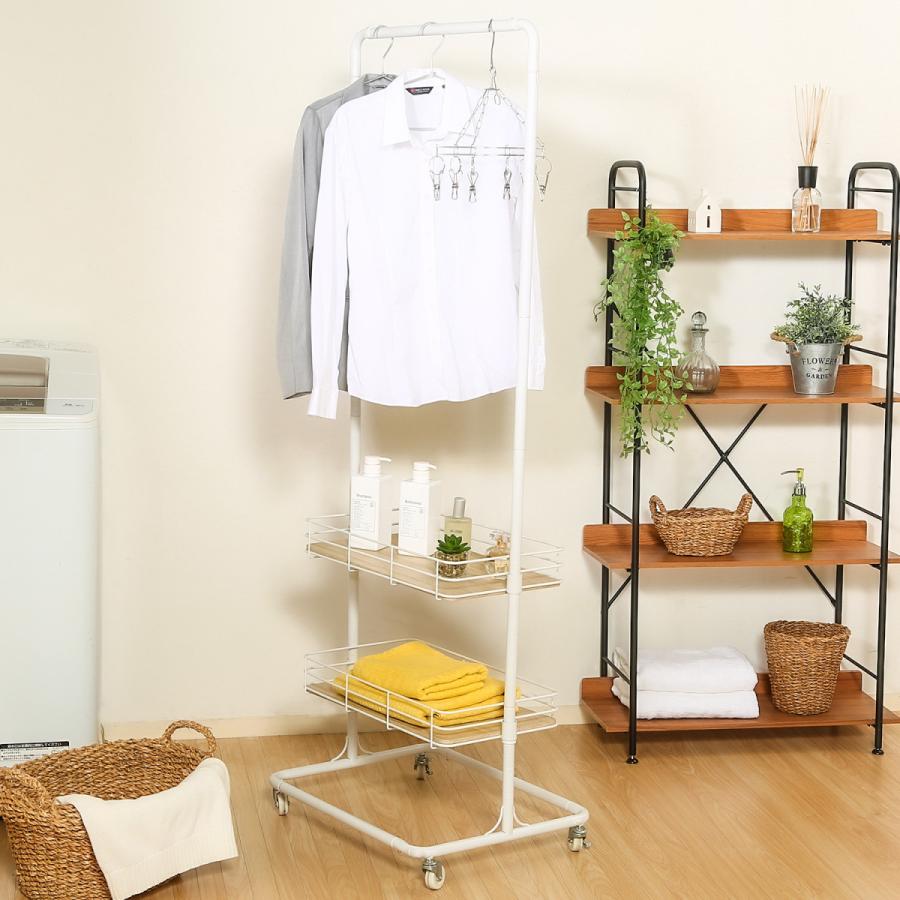 不二貿易　バスケット付きハンガーラック　2段バスケット　キャスター付き　ホワイト　16699 | 不二貿易 | 05