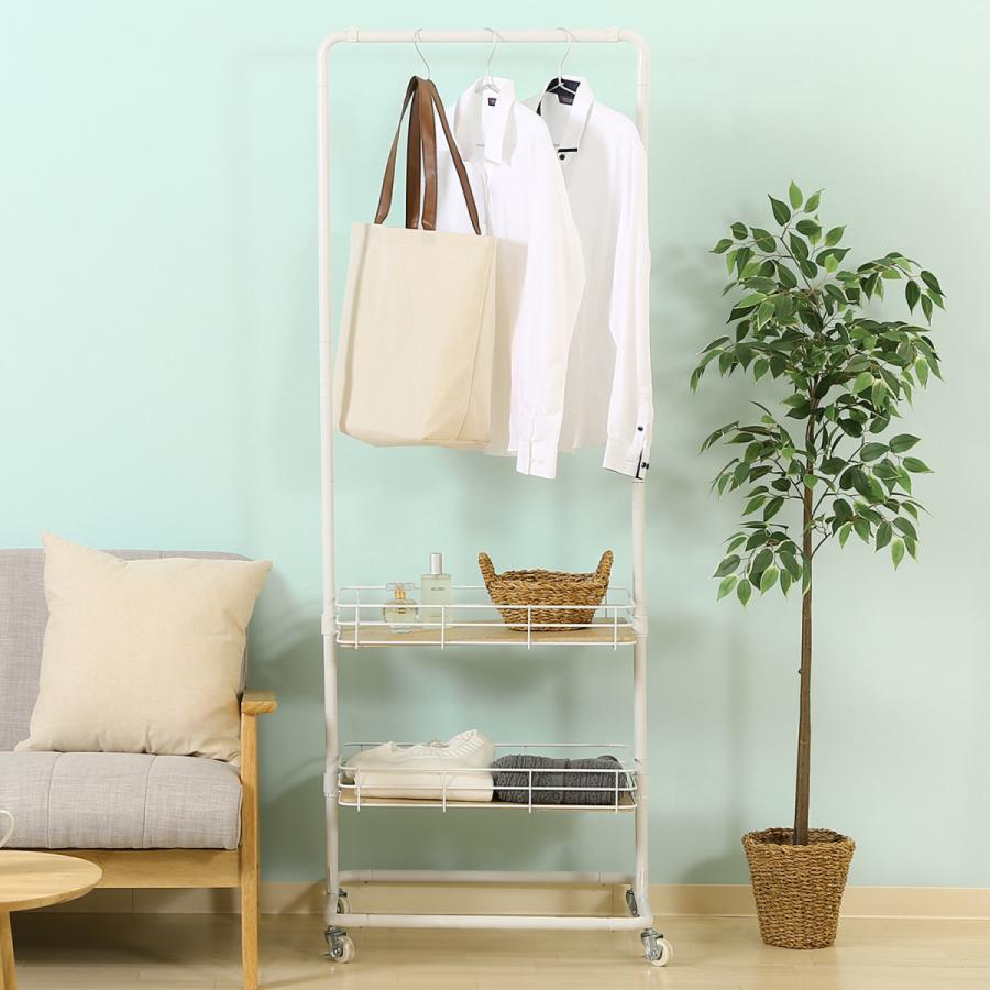 不二貿易　バスケット付きハンガーラック　2段バスケット　キャスター付き　ホワイト　16699 | 不二貿易 | 06