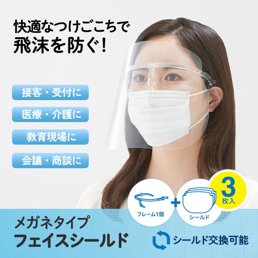 プラス PLUS フェイスシールド メガネタイプ  フレーム1個 シールド3枚 FG-030F 89-471 感染防止 飛沫防止 | PLUS | 03