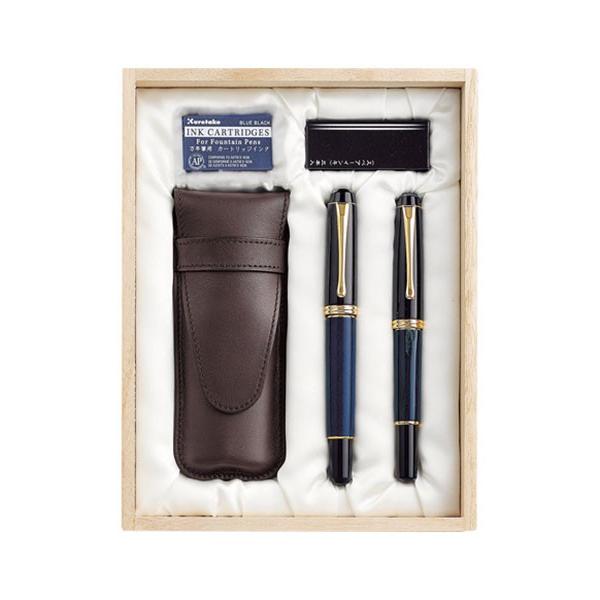 呉竹＜クレタケ＞　くれ竹 夢銀河　鹿角セット(万年毛筆+万年筆)　古代藍染め　DAL140-3　 | 呉竹