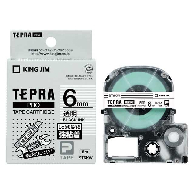 キングジム＜KING JIM＞ テプラＰＲＯテープ 強粘着ラベル 透明／黒字 6mm ST6KW | TEPRA PRO