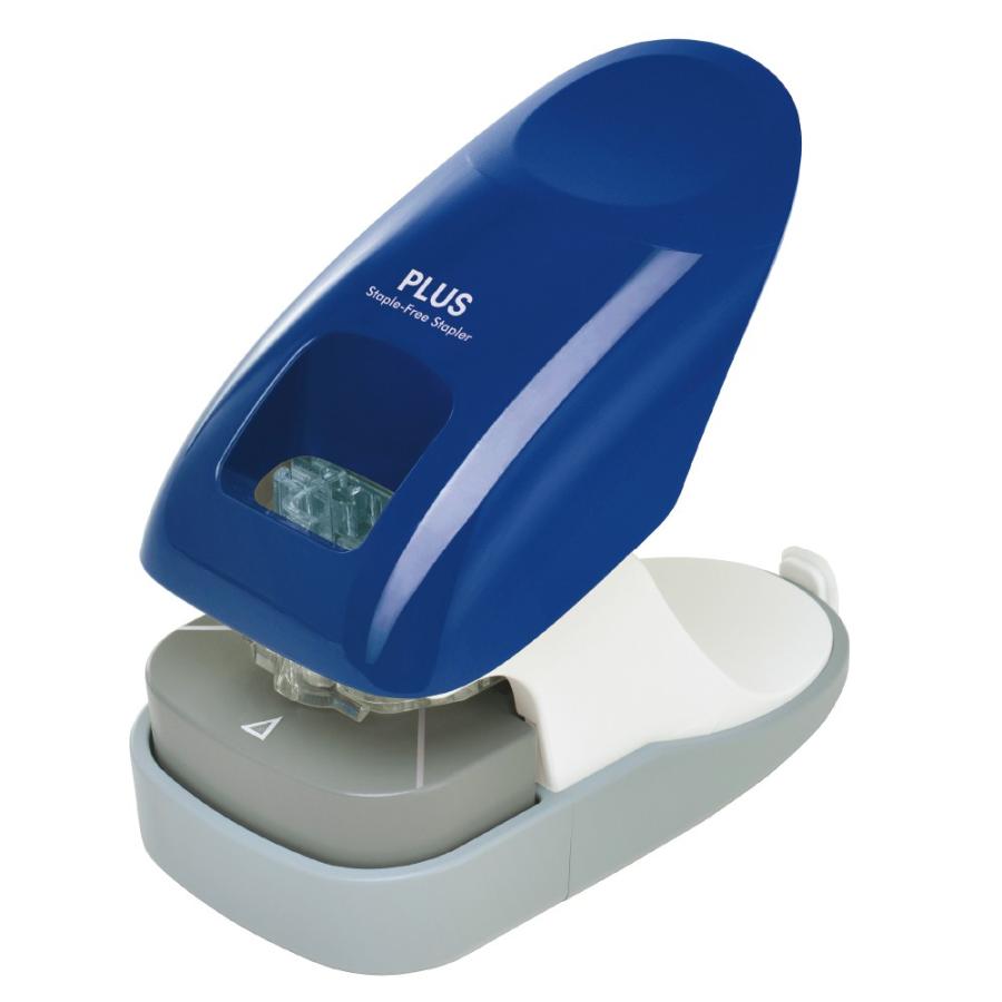 プラス(PLUS) 針なしホッチキス ペーパークリンチ 卓上型 12枚綴じ SL-112A ブルー 2穴ファイリング対応ゲージ付　31-210 | PLUS