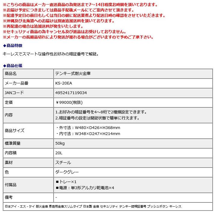 日本アイ・エス・ケイ テンキー式耐火金庫 KS-20EA 地震 災害 防災 | 日本アイ・エス・ケイ | 02