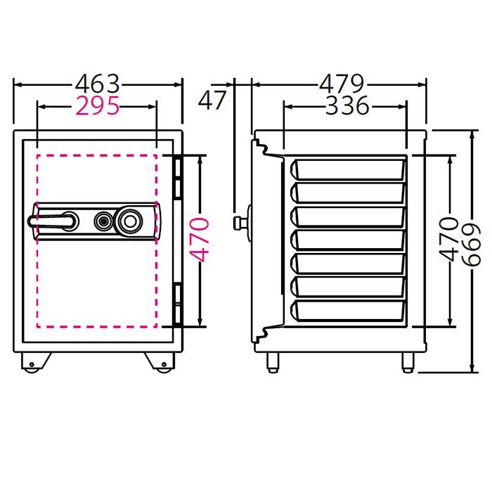 エーコー　家庭用小型耐火金庫　STANDARD　(ダイヤル＆シリンダー式)　51L　A4横対応　1時間耐火　BSD-7　トレー7枚「EIKO」　103kg