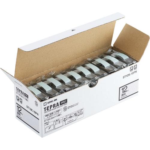 キングジム＜KING JIM＞テプラ「PRO」テープカートリッジ エコパック(10個入り) 透明ラベル　黒文字 ST12K-10PN　12mm幅　8m | TEPRA PRO
