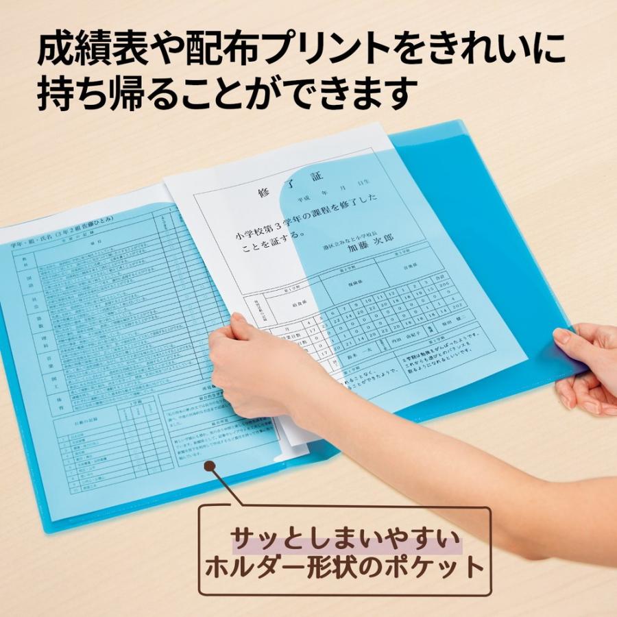 プラス(PLUS) クリアホルダー 通知表ホルダー 6ポケット 見開き収容可 ネイビー FL-200SF 79-821 | PLUS | 03