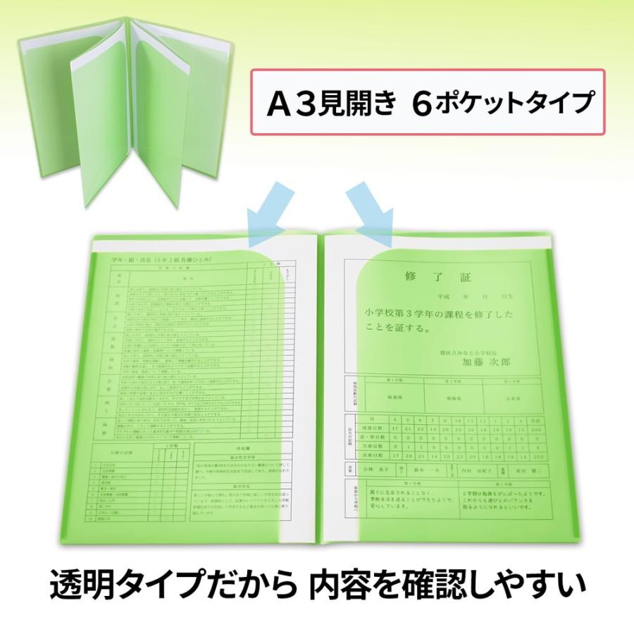 プラス(PLUS) クリアホルダー 通知表ホルダー 6ポケット 見開き収容可 グリーン FL-200SF 79-825 | PLUS | 02