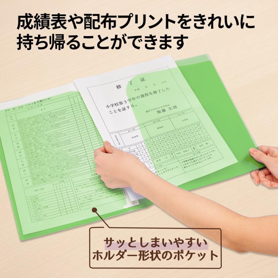 プラス(PLUS) クリアホルダー 通知表ホルダー 6ポケット 見開き収容可 グリーン FL-200SF 79-825 | PLUS | 03