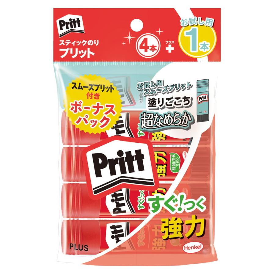プラス PLUS スティックのり プリット Pritt プリット4P＋スムーズ1P ボーナスパック 29755 | PLUS | 01