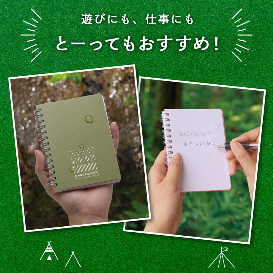 日本ノート レインガード＋ (プラス) B7 方眼罫 グリーン 5冊セット SW240G×5 撥水 耐水 水濡れ メモ帳 アウトドア 野外 キャンプ 地震 災害 防災 | APICA | 04