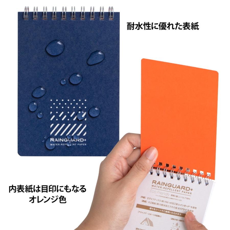 日本ノート レインガード＋ (プラス) B7 天綴じ B罫 ネイビー 5冊セット SW241NB×5 撥水 耐水 水濡れ メモ帳 アウトドア 野外 キャンプ 地震 災害 防災 | APICA | 02