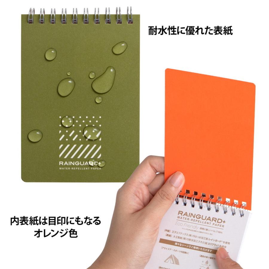 日本ノート レインガード＋ (プラス) B7 天綴じ 方眼罫 グリーン 5冊セット SW241G×5 撥水 耐水 水濡れ メモ帳 アウトドア 野外 キャンプ 地震 災害 防災 | APICA | 02