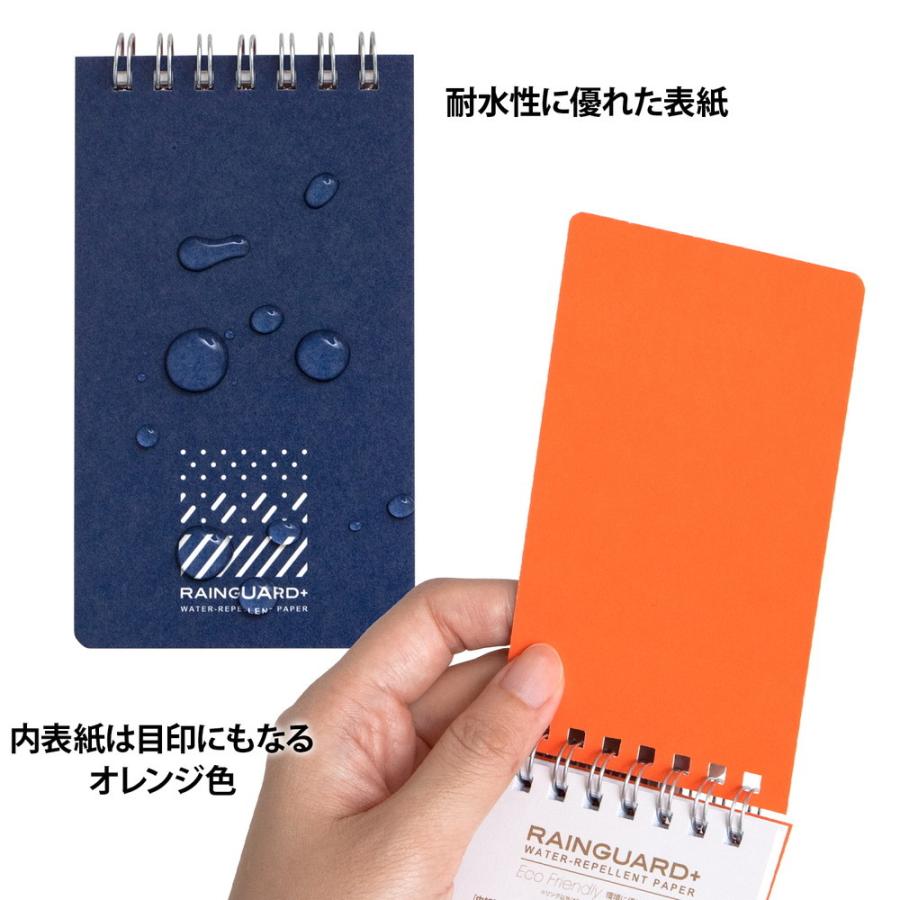 日本ノート レインガード＋ (プラス) A7 天綴じ B罫 ネイビー 5冊セット SW242NB×5 撥水 耐水 水濡れ メモ帳 アウトドア 野外 地震 災害 防災 | APICA | 02