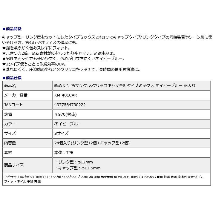プラス PLUS 紙めくり 指サック メクリッコキャッチS タイプミックス ネイビーブルー 箱入り KM-401CAR | PLUS | 08
