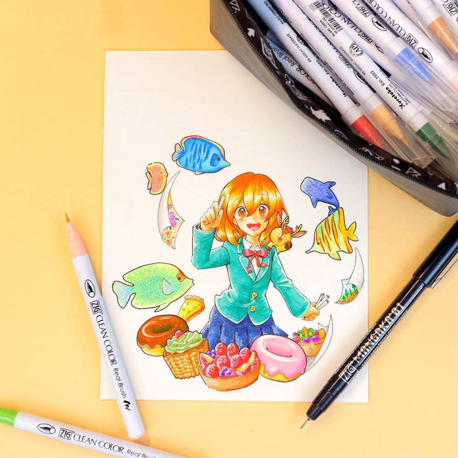 リアルブラッシュ＋MANGAKA ポーチ付セット 大 | 呉竹 | 04