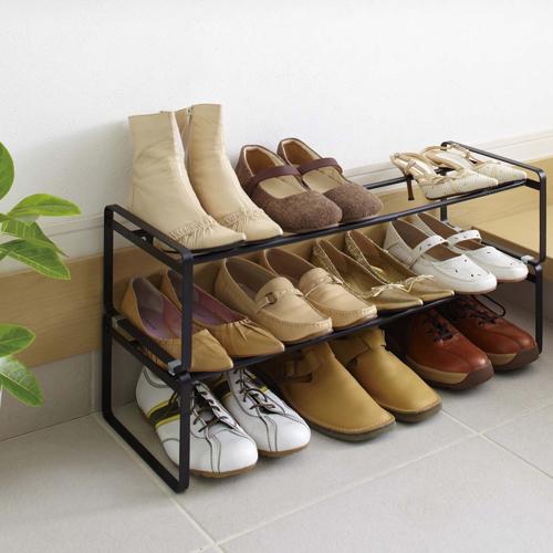 山崎実業 伸縮シューズラック 07556 3段 ブラック 851338 | 山崎産業