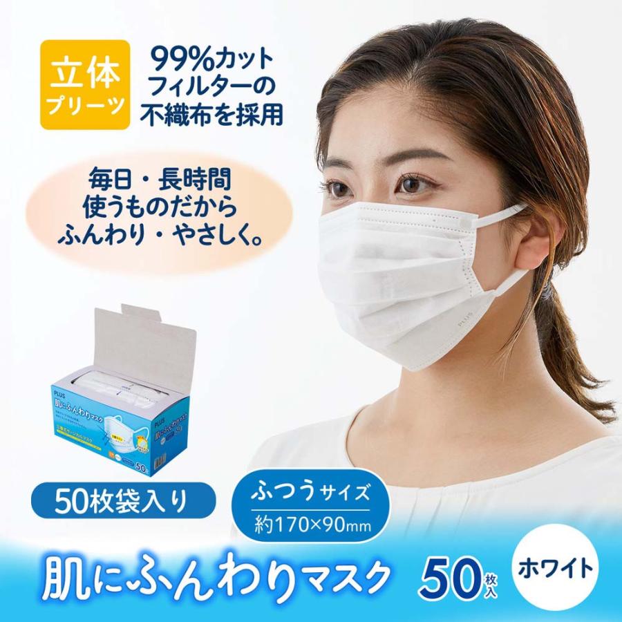 プラス PLUS マスク 肌にふんわりマスク (JIS規格 医療用マスク クラスIII適合) 50枚入り ふつうサイズ 98660 地震 災害 防災 | PLUS | 01