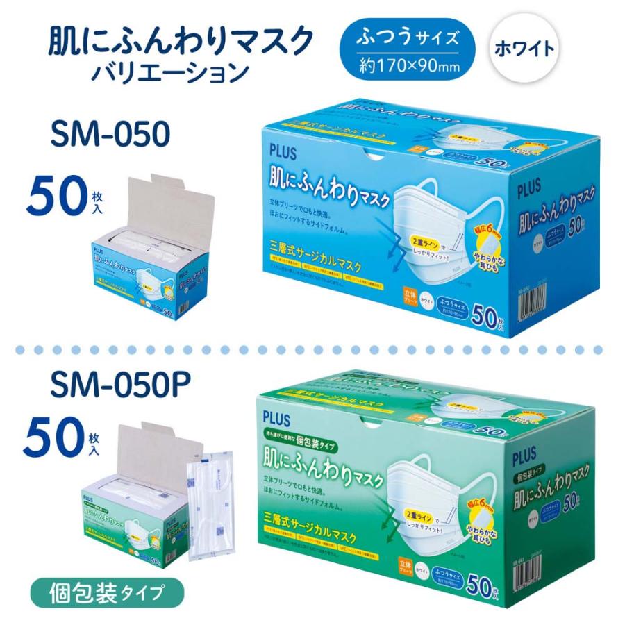 プラス PLUS マスク 肌にふんわりマスク (JIS規格 医療用マスク クラスIII適合) 50枚入り ふつうサイズ 個包装タイプ 98661 地震 災害 防災 | PLUS | 07
