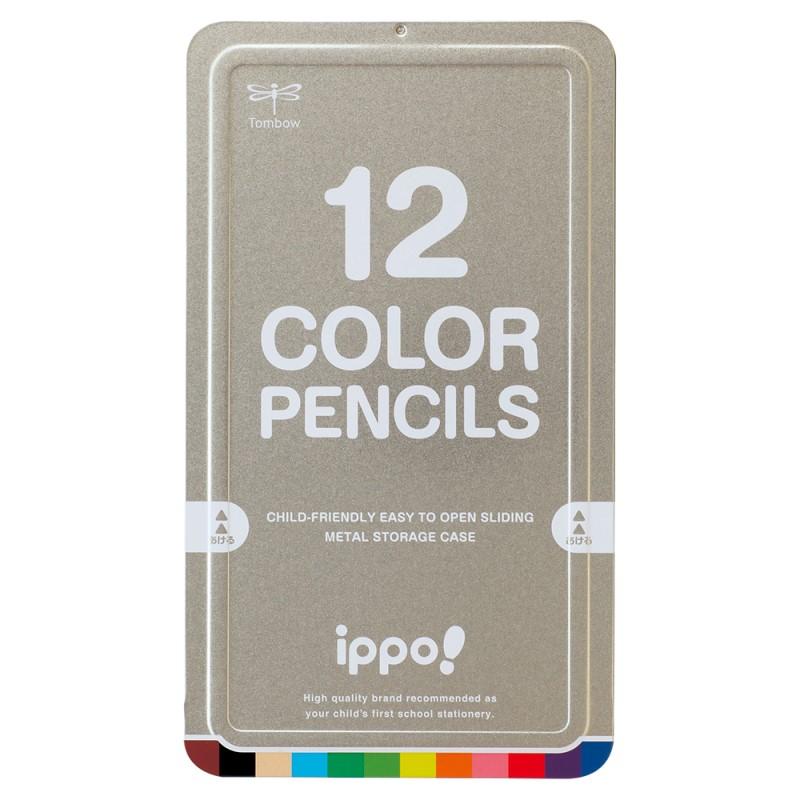 トンボ鉛筆 ippo!(イッポ) スライド缶入 色鉛筆 ナチュラル N04 12色 CL-RNAN0412C お絵かき 小学校 入学準備 名前欄付 | ippo！