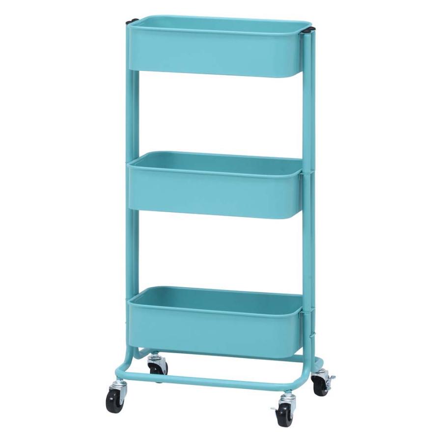 不二貿易 キッチンワゴン バスケット3段 スリム ターコイズブルー 14715 | 不二貿易