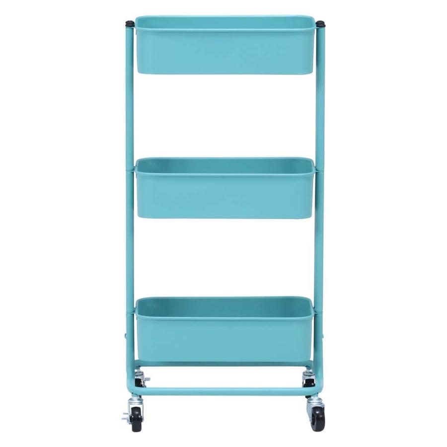 不二貿易 キッチンワゴン バスケット3段 スリム ターコイズブルー 14715 | 不二貿易 | 01
