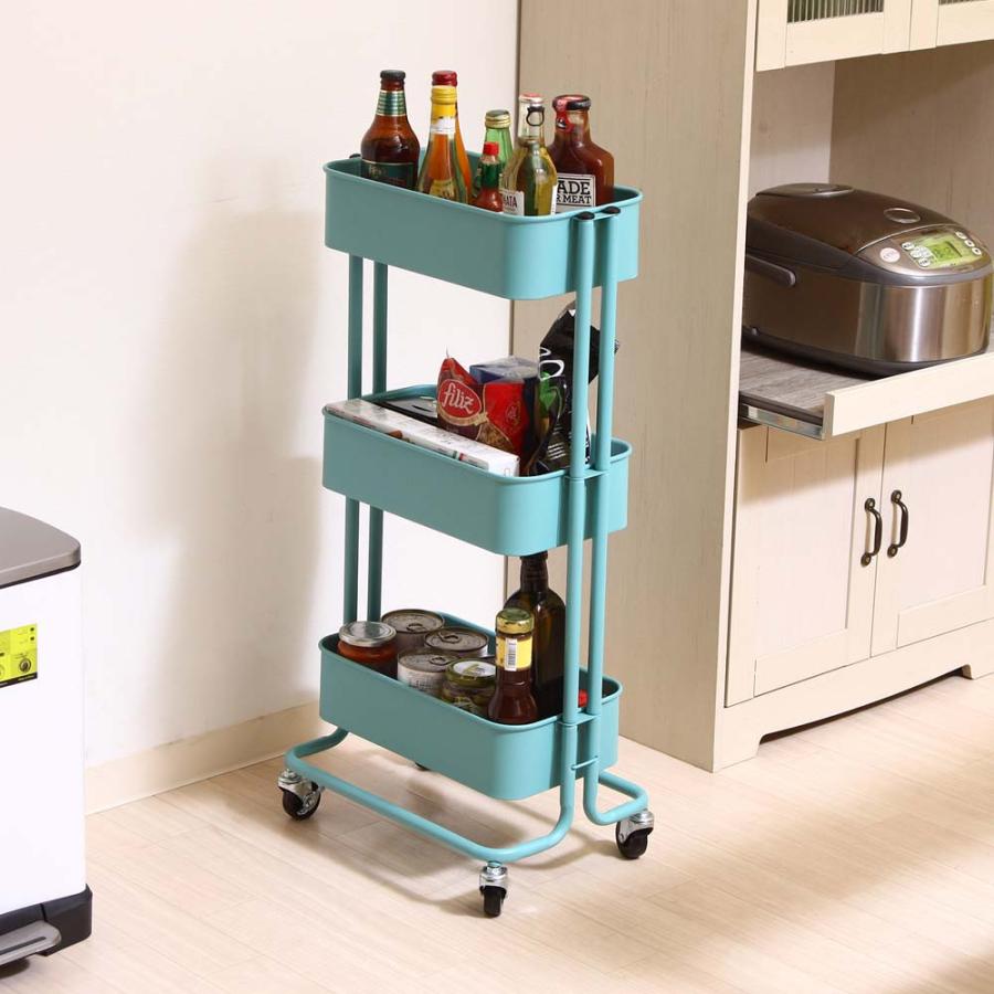 不二貿易 キッチンワゴン バスケット3段 スリム ターコイズブルー 14715 | 不二貿易 | 05
