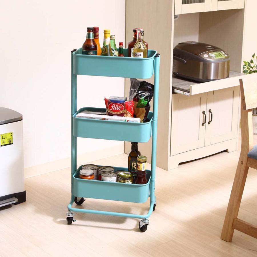不二貿易 キッチンワゴン バスケット3段 スリム ターコイズブルー 14715 | 不二貿易 | 06