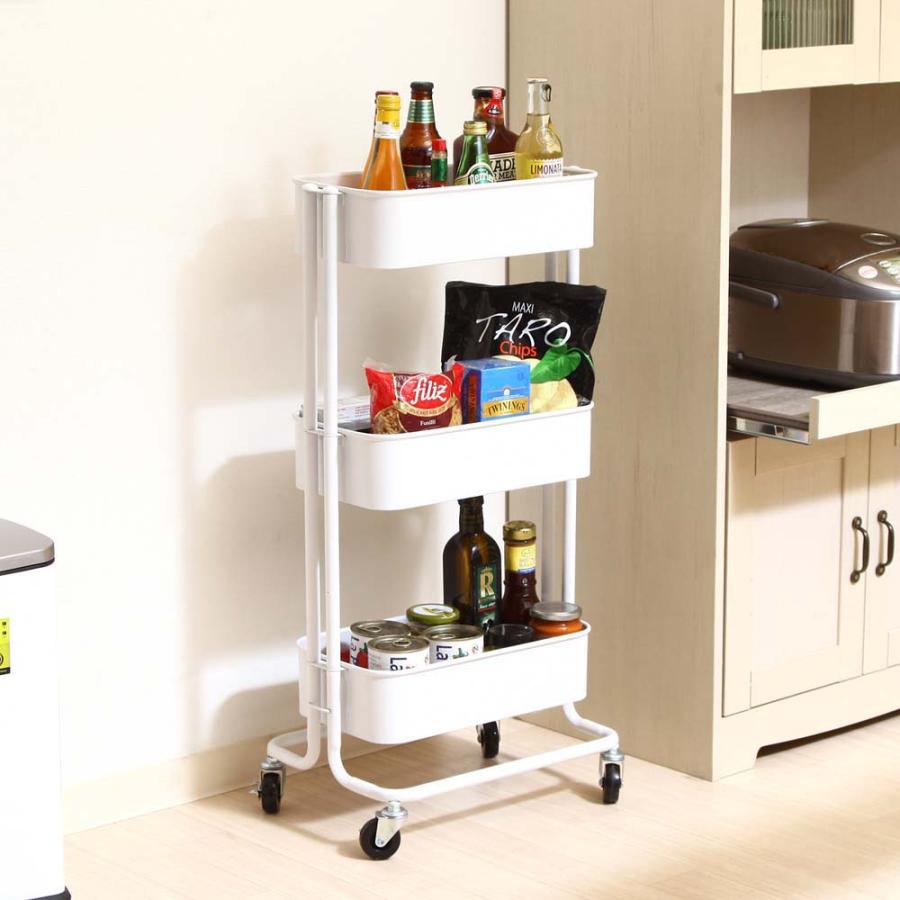 不二貿易 キッチンワゴン バスケット3段 スリム ホワイト 14716 | 不二貿易 | 05