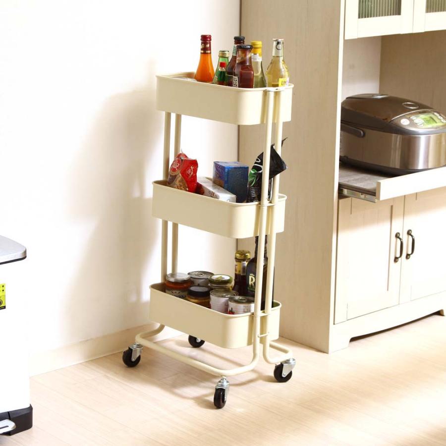 不二貿易 キッチンワゴン バスケット3段 スリム アイボリー 14717 | 不二貿易 | 05