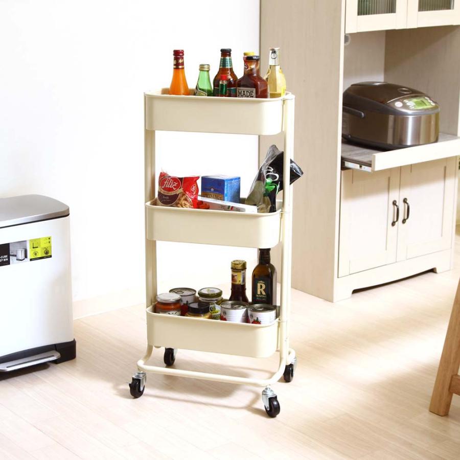不二貿易 キッチンワゴン バスケット3段 スリム アイボリー 14717 | 不二貿易 | 06