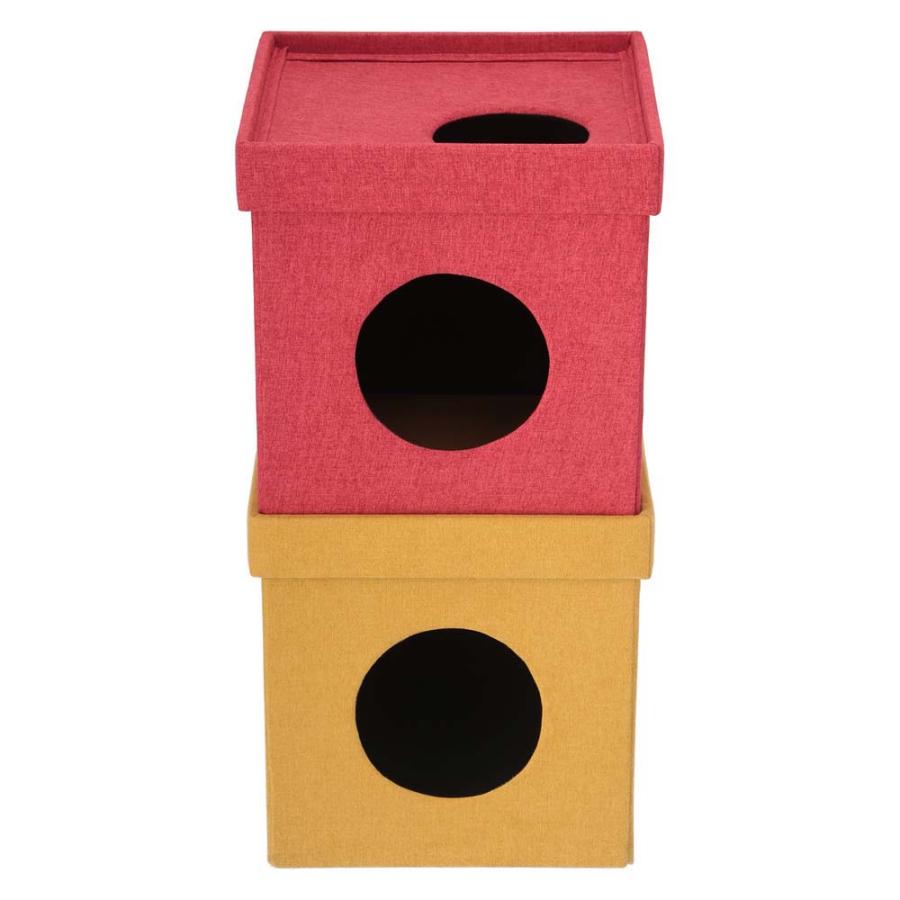 不二貿易 ペットハウスキューブ2段 レッド / イエロー 53711 | 不二貿易 | 01