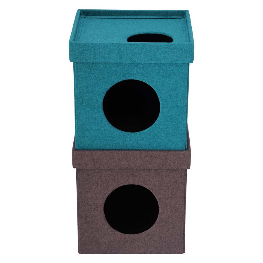 不二貿易 ペットハウスキューブ2段 ブルー / ブラウン 53712 | 不二貿易 | 01