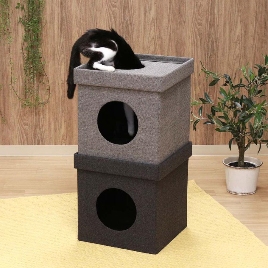 不二貿易 ペットハウスキューブ2段 グレー / ブラック 53713 | 不二貿易 | 06