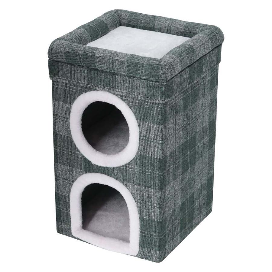 不二貿易 ペットハウス 2ルーム ルーフベッド付 グレーチェック 53720 | 不二貿易