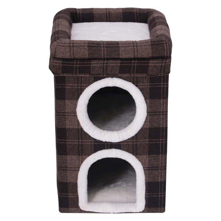 不二貿易 ペットハウス 2ルーム ルーフベッド付 ブラウンチェック 53721 | 不二貿易 | 01