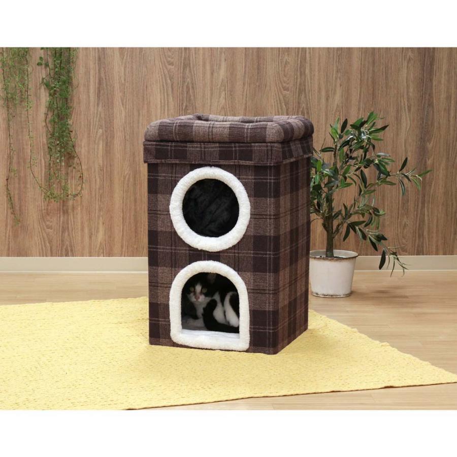 不二貿易 ペットハウス 2ルーム ルーフベッド付 ブラウンチェック 53721 | 不二貿易 | 06