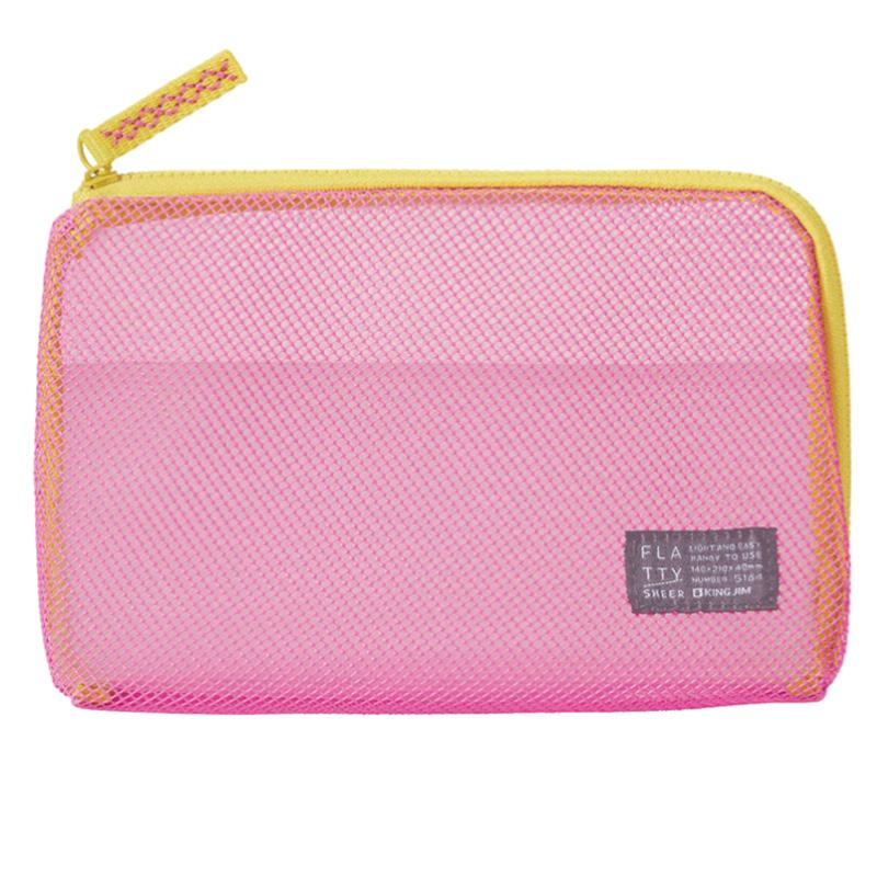 キングジム＜KING JIM＞ FLATTY(フラッティ) SHEER シアー メッシュポーチ Mサイズ ピンク No.5164 5164ヒン | KING JIM