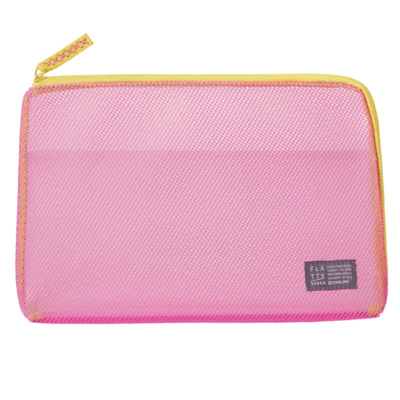 キングジム＜KING JIM＞ FLATTY(フラッティ) SHEER シアー メッシュポーチ Lサイズ ピンク No.5166 5166ヒン | KING JIM