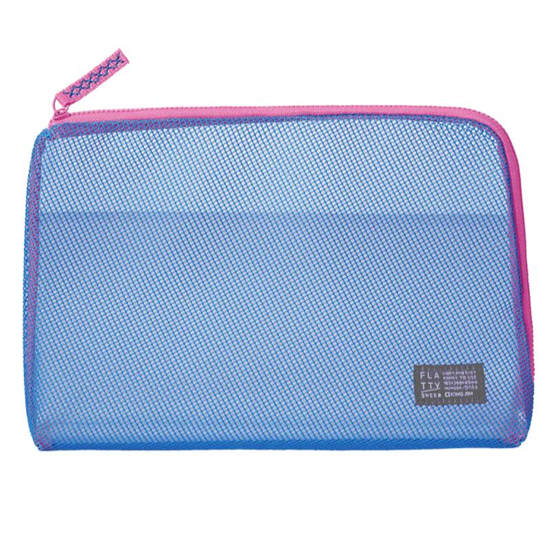 キングジム＜KING JIM＞ FLATTY(フラッティ) SHEER シアー メッシュポーチ Lサイズ アオ No.5166 5166アオ | KING JIM