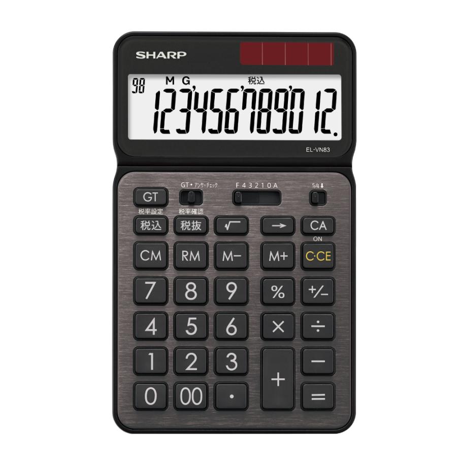 シャープ SHARP カラー・デザイン電卓 プレミアムモデル(抗菌仕様) ナイスサイズタイプ スタイリッシュブラック EL-VN83-BX 12桁 計算機 大型表示 早打ち | SHARP | 01