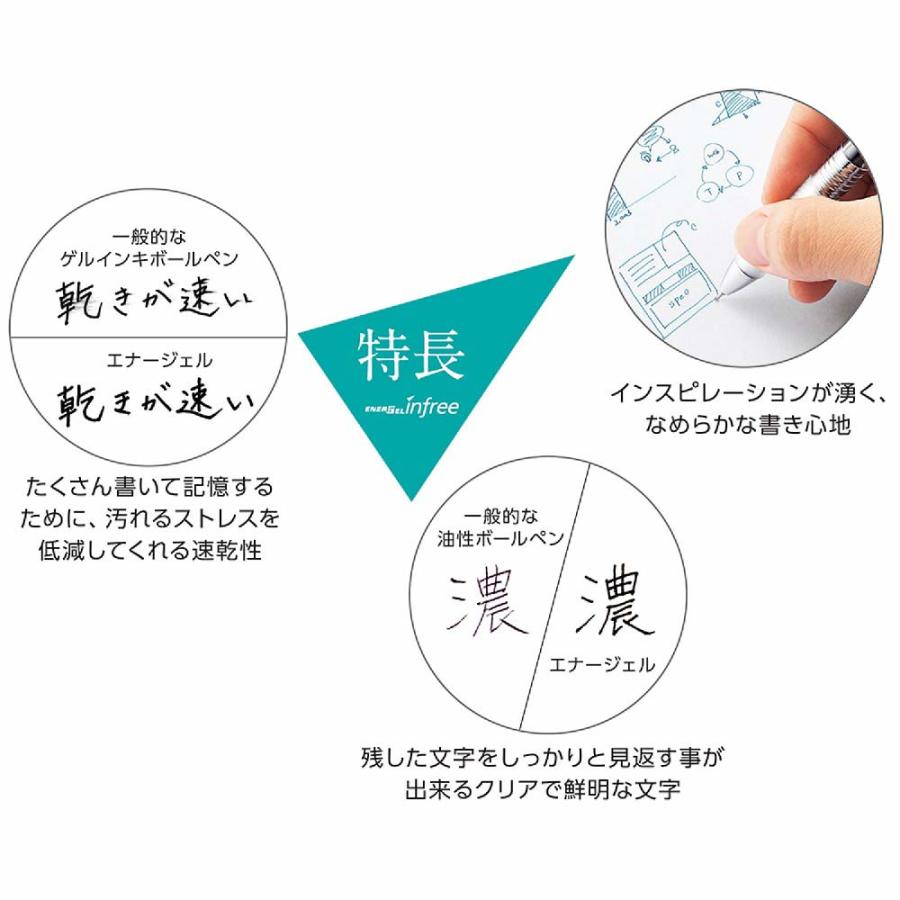 ぺんてる Pentel エナージェル インフリー 4色セット リフィル1本おまけ付き 0.5mm XBLN75TL-4STA | エナージェル | 03