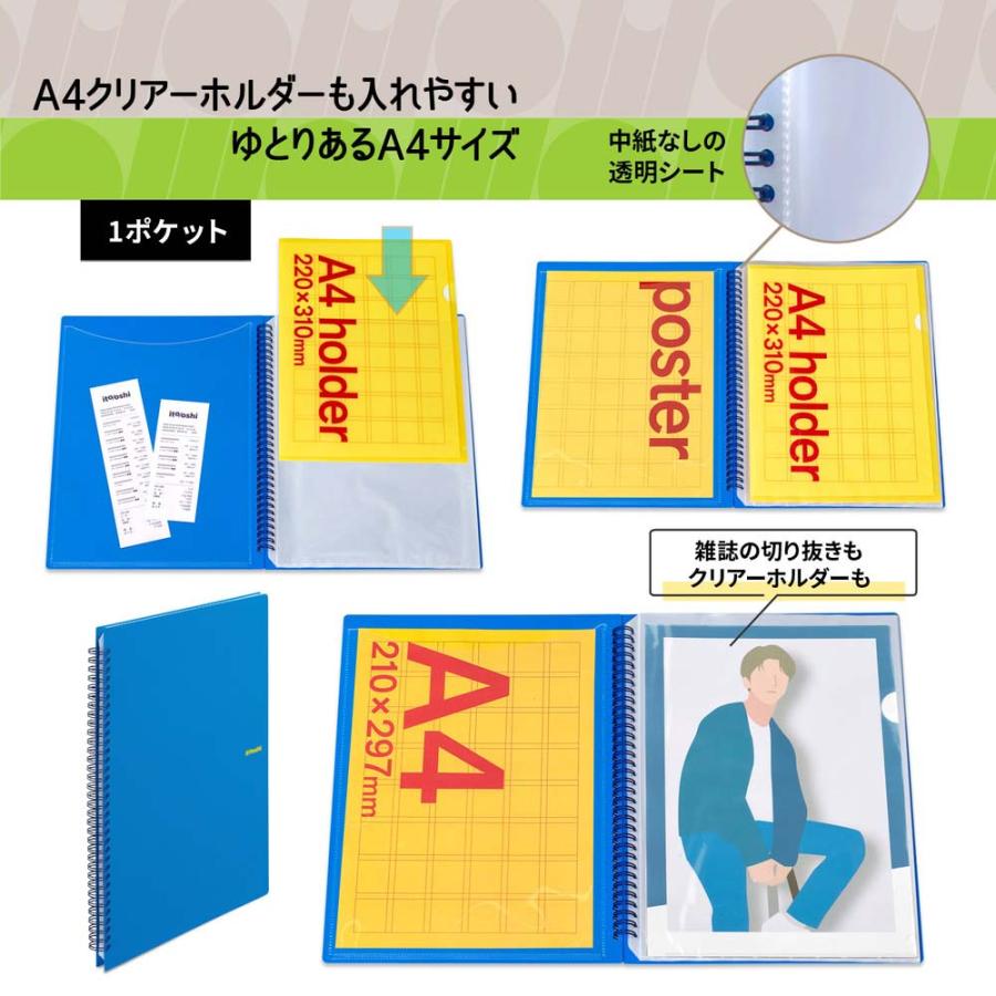 プラス PLUS ファイル ito/oshi A4クリアーホルダーをたくさん収納してもコンパクトな厚みの1ポケットのツインリング型ファイル ブルー FL-324CF 91811 | PLUS | 05