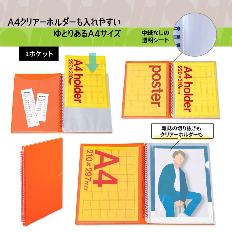 プラス PLUS ファイル ito/oshi A4クリアーホルダーをたくさん収納してもコンパクトな厚みの1ポケットのツインリング型ファイル オレンジ FL-324CF 91816 | PLUS | 05