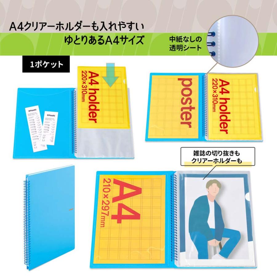 プラス PLUS ファイル ito/oshi A4クリアーホルダーをたくさん収納してもコンパクトな厚みの1ポケットのツインリング型ファイル スカイブルー FL-324CF 91817 | PLUS | 05